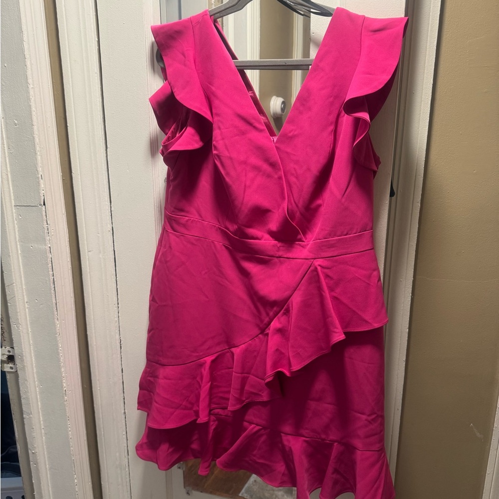 City Chic Pink Asymmetrical Ruffle Cocktail Dress